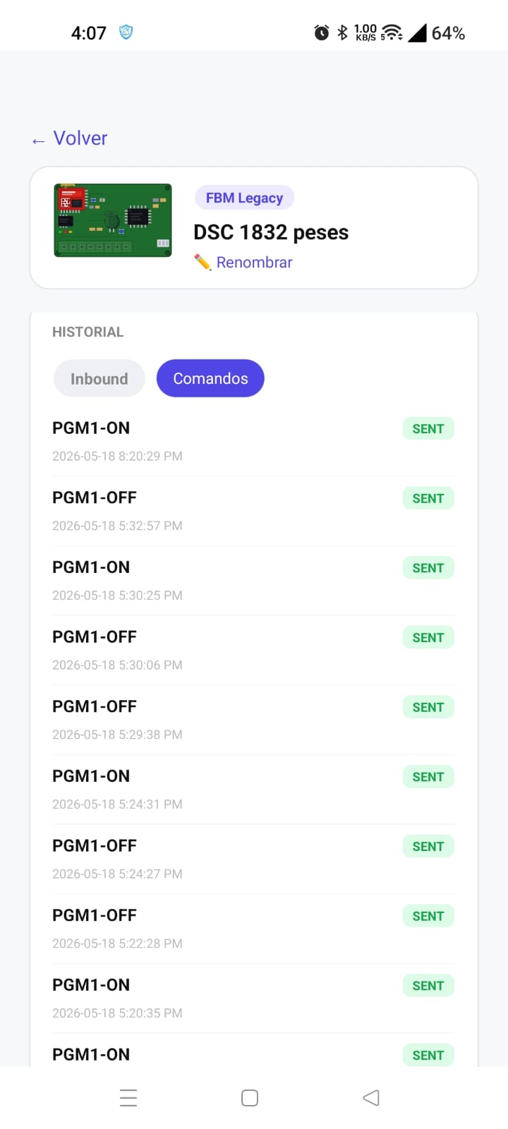 Historial de comandos en AlarCore