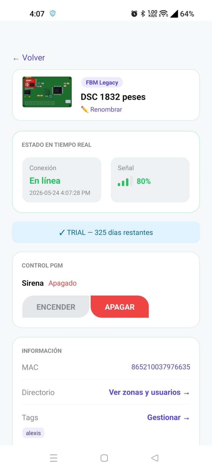 Control PGM en AlarCore